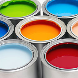 Cans of colorful paint